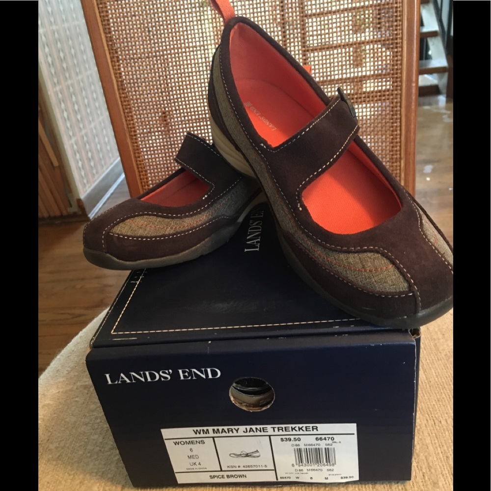 Lands End Mary Jane Trekker Shoes Size 6 Medium in Brown and Orange